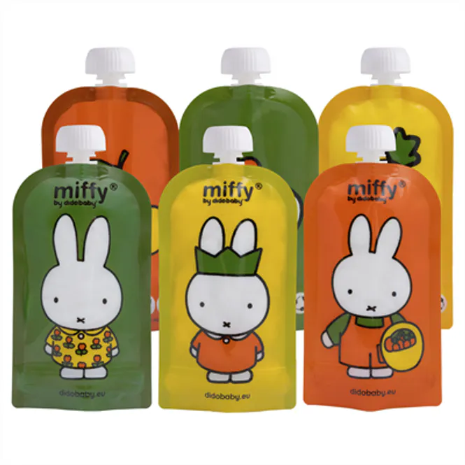 Hovedbilde Didobaby Gjenbrukbare Smoothieposer, Miffy-motiv 6 stk.